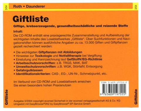 Ecomed Giftliste CD-ROM [Ecomed-Sicherheit.de]